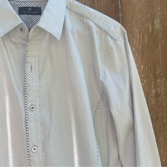 7 Diamond Men’s White Grey Western Detailed Long Sleeve Button Down Size Large - Picture 3 of 12